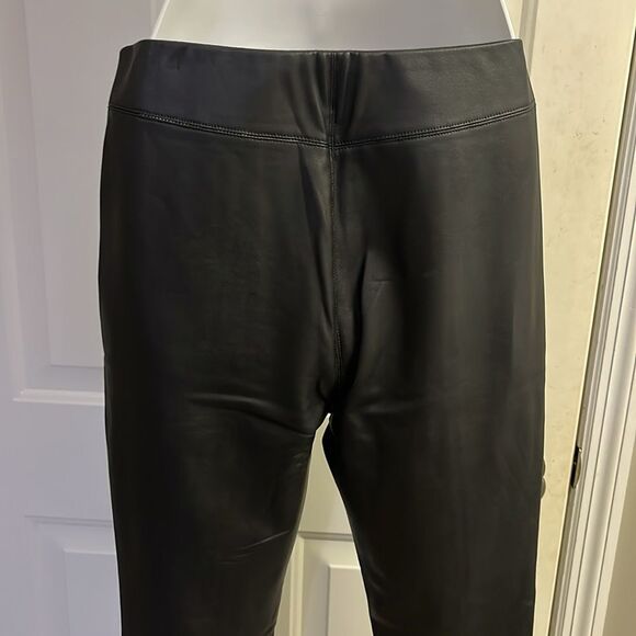 Topshop Black Faux Leather Pleated Skinny Pull-Up Lined Pants- Zip Up- Size 8 - Picture 8 of 11